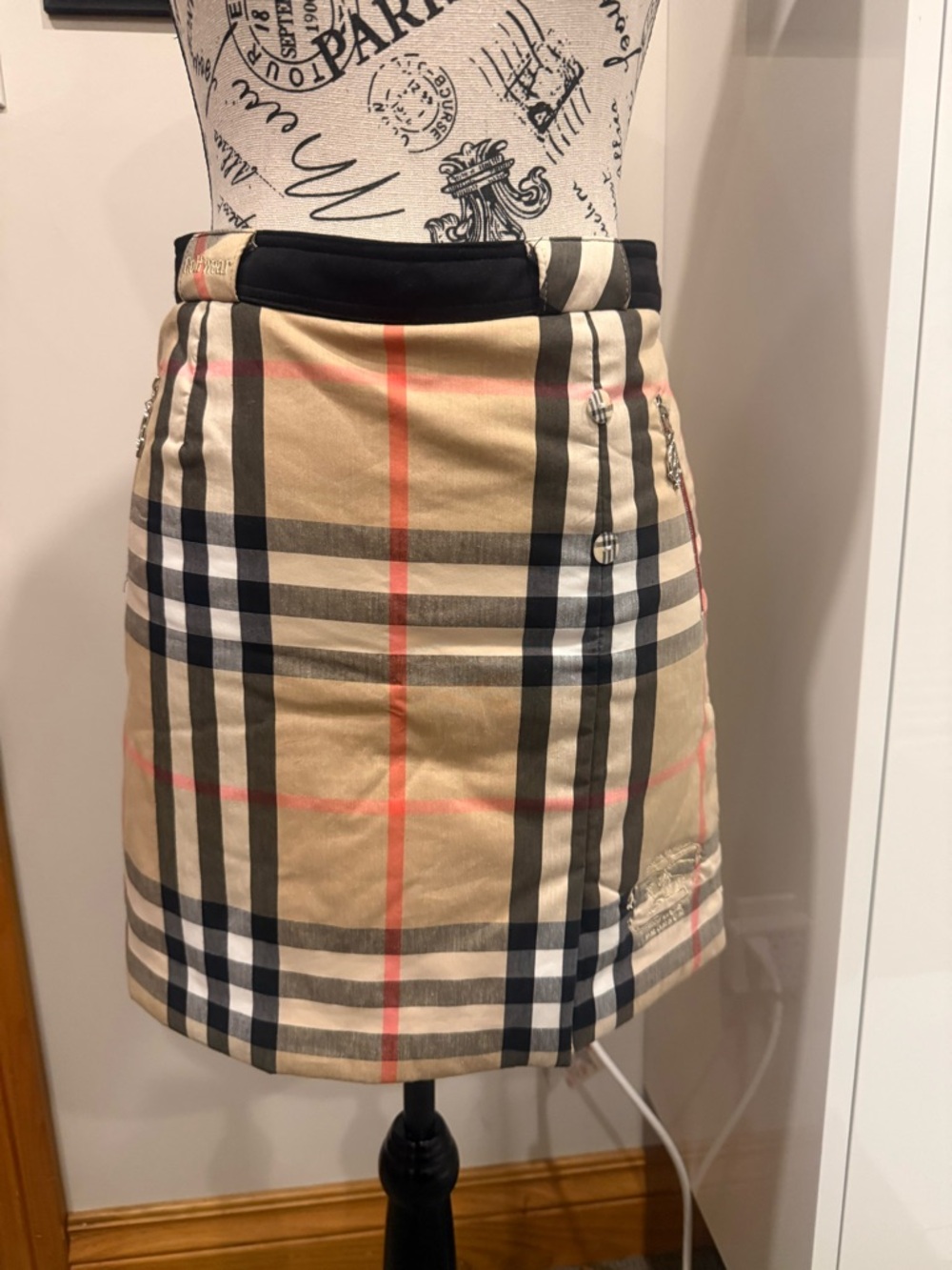 Beige Check Cotton Blend golf wear skort